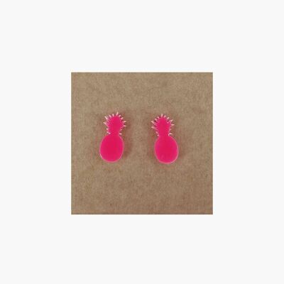 Pineapple Stud Earrings - Neon Pink