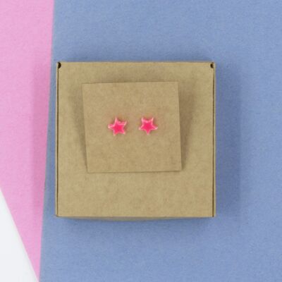 Star Stud Earrings - Neon Pink