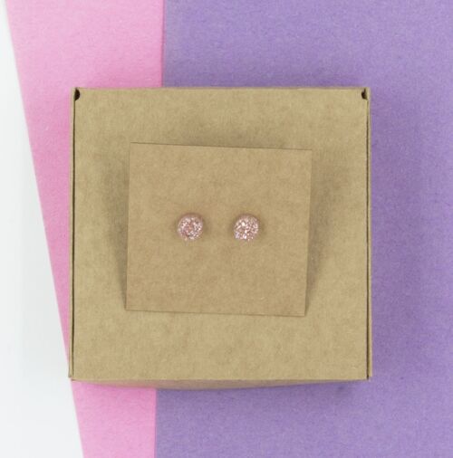 Circle Stud Earrings - Pink Glitter