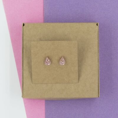 Tear Drop Stud Earrings - Pink Glitter