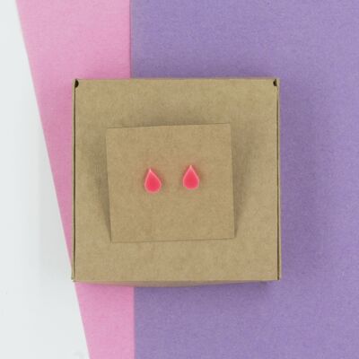 Tear Drop Stud Earrings - Neon Pink