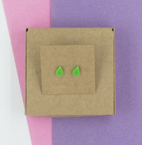 Tear Drop Stud Earrings - Green