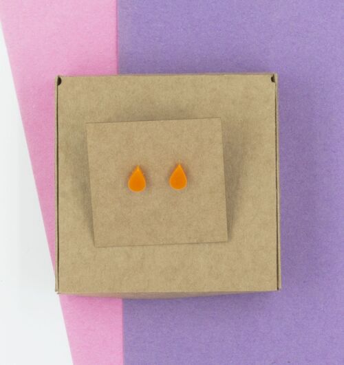 Tear Drop Stud Earrings - Orange