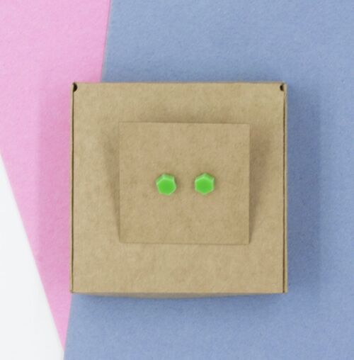 Hexagon Stud Earrings - Green