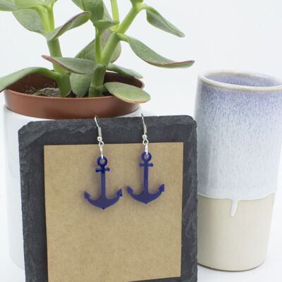 Anchor Earrings Navy Blue - Transparent Navy Blue