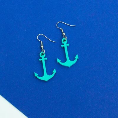 Boucles d'Oreilles Ancre Bleu Marine - Bleu Pastel