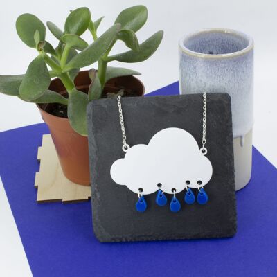 Collar Nube Lluvia Azul Pastel - Negrita