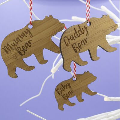 Polar Bear Family Bamboo Hanging Christmas Decorations - 1 Baby Bear