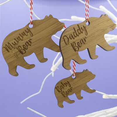 Polar Bear Family Bamboo Hanging Christmas Decorations - 2 Baby Bears