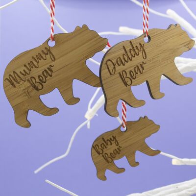 Décorations de Noël à suspendre en bambou de la famille des ours polaires - 3 bébés oursons