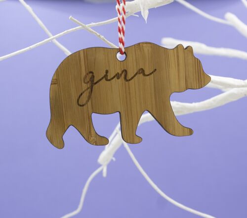 Polar Bear Personalised Bamboo Hanging Christmas Decoration