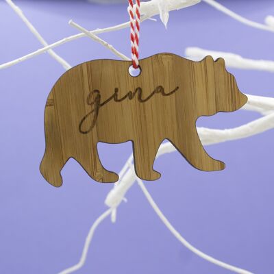 Polar Bear Personalised Bamboo Hanging Christmas Decoration