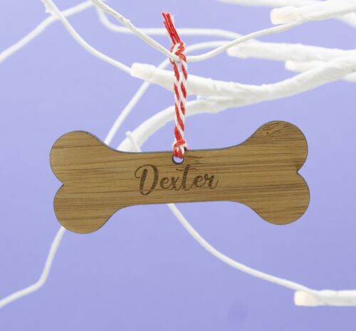 Dog Bone Personalised Bamboo Hanging Christmas Decoration
