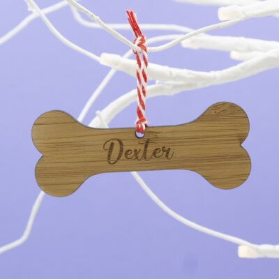Decoración navideña colgante de bambú personalizada con hueso de perro