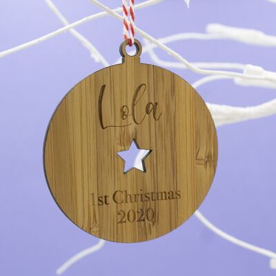 Baby first Christmas, personalised, Star cut out, Christmas Decoration