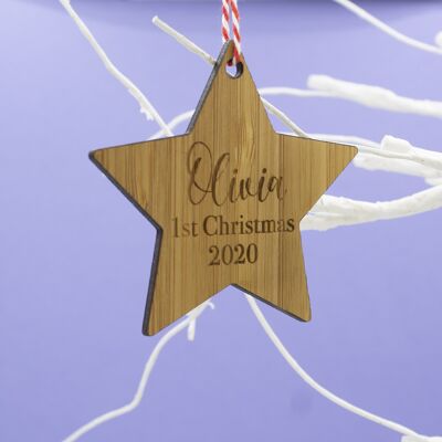 Baby first Christmas, personalised Star Christmas Decoration