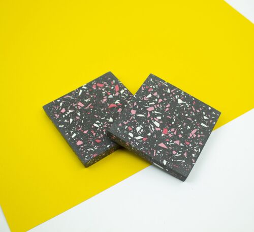 Black with mixed pink and white terrazzo sqaure coaster