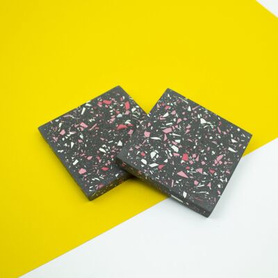 Black with mixed pink and white terrazzo sqaure coaster