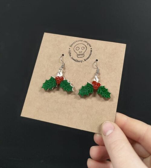 Holly Festive Earrings - Glitter