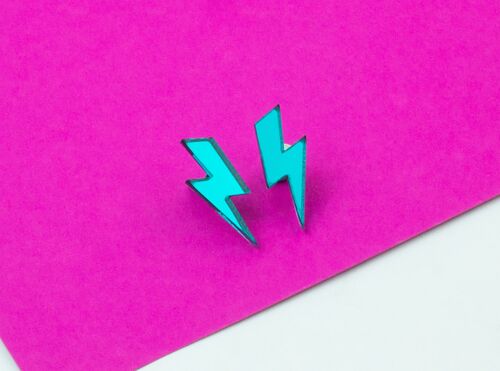 Lightning Bolt Acrylic Stud Earrings - Blue