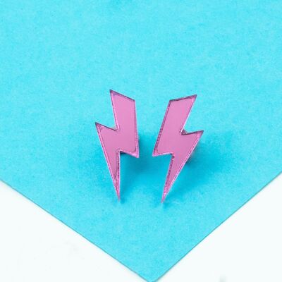 Lightning Bolt Acrylic Stud Earrings - Pink