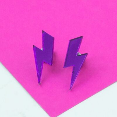 Lightning Bolt Acrylic Stud Earrings - Purple