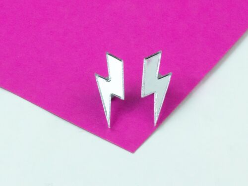 Lightning Bolt Acrylic Stud Earrings - Silver