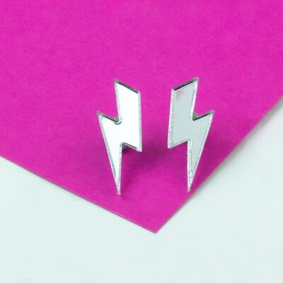 Lightning Bolt Acryl-Ohrstecker - Silber