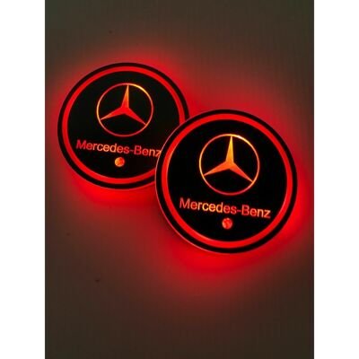LED Branded Car Cup Holder Coaster Mat Light - Mercedes-Benz