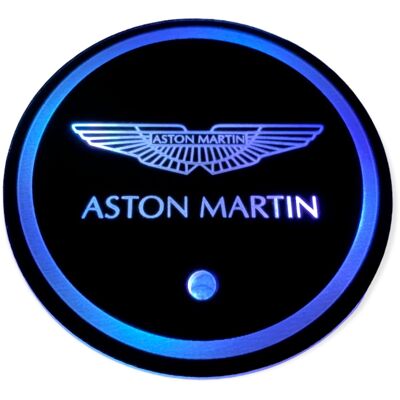 LED Branded Car Cup Holder Coaster Mat Light - Aston Martin