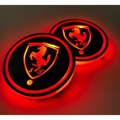 LED Branded Car Cup Holder Coaster Mat Light - Ferrari
