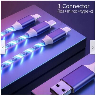 Flashing LED 3 in 1 Multi Connector USB Charger - Blue
