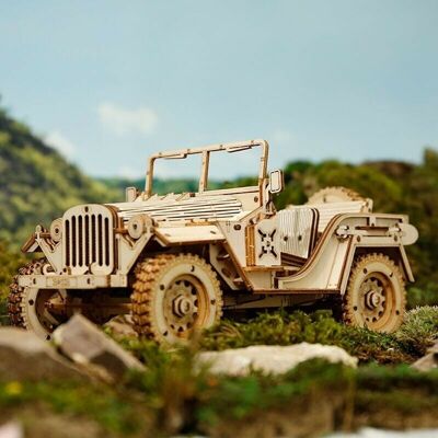 3D Wooden Scale Model Vehicle Army Field Car