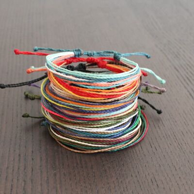 Pack of 10 multi string bracelets - unisex beachy bracelets made of wax cord