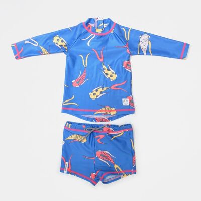 Fish print 2 piece sun safe suit with zip back
