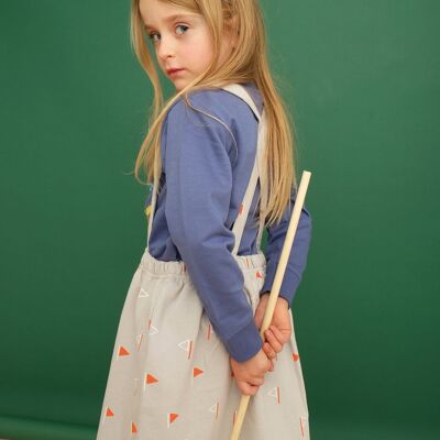 Button front skirt in flag print with braces