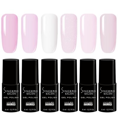 Set de esmaltes de uñas en gel SINCERO SALON, Rosa dulce, 6 x 6ml