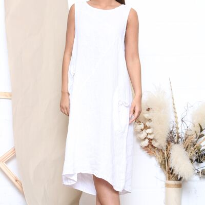 White linen midi dress with pockets