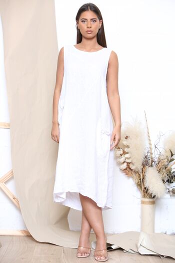 Robe midi en lin blanc avec poches 1