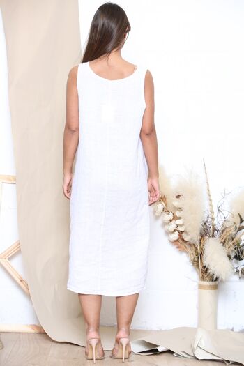 Robe midi en lin blanc avec poches 3