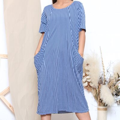 Denim striped summer midi dress