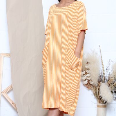 Orange striped summer midi dress