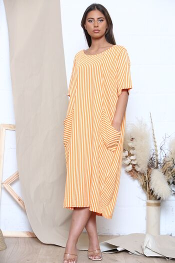 Robe midi d'été à rayures orange 1