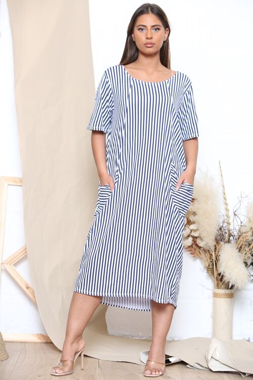 White striped summer midi dress