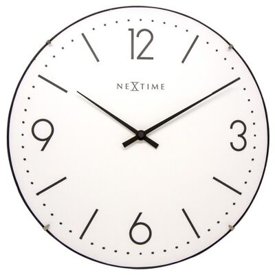 Wandklok NeXtime dia. 35 cm bol glas, wit, 'Basic Dome'