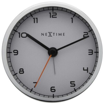Wekker NeXtime 9x9x7.5 cm metaal, wit, 'Company Alarm'