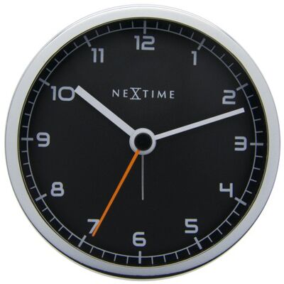 Wekker NeXtime 9x9x7.5 cm metaal, zwart, 'Company Alarm'
