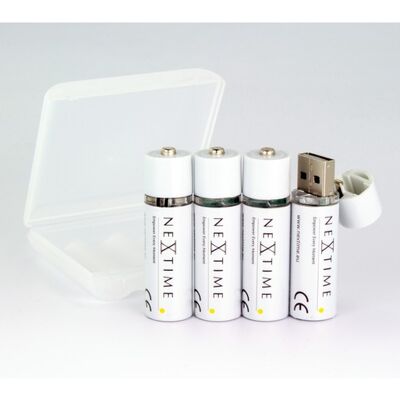 Batterij NeXtime herlaadbaar USB AA blister a 4 stuks Free of Mercury 0% HG