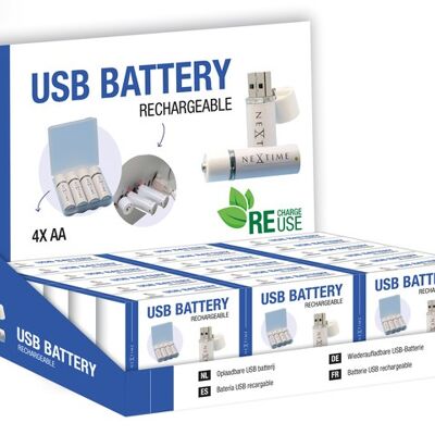 Display NeXtime voor 18 setjes herlaadbare USB batterijen 180x118x68mm incl topper