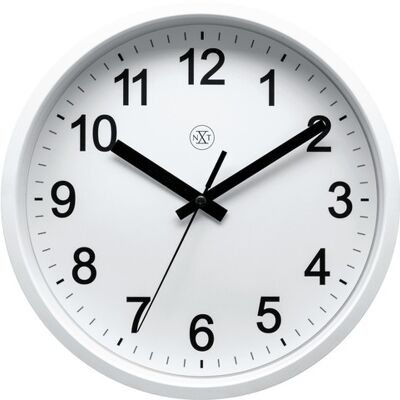 Wandklok NXT diam. 25,5cm kunststof wit, witte wijzerplaat, 'Robust' stil uurwerk